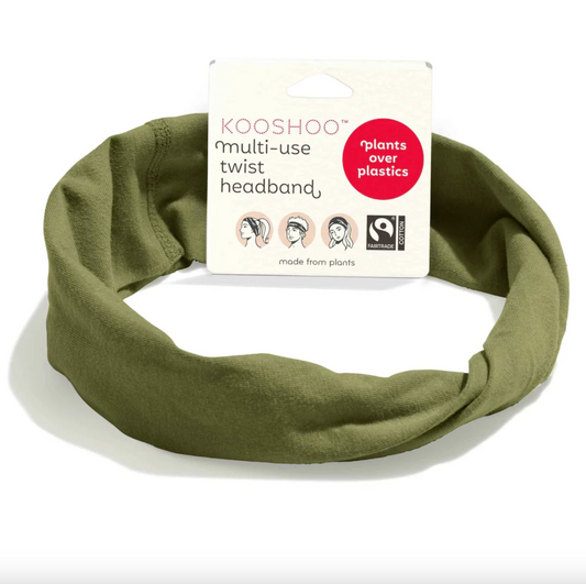 Kooshoo Organic Cotton Multi-Use Twist Headband, Olive Branch Coloured Fabric