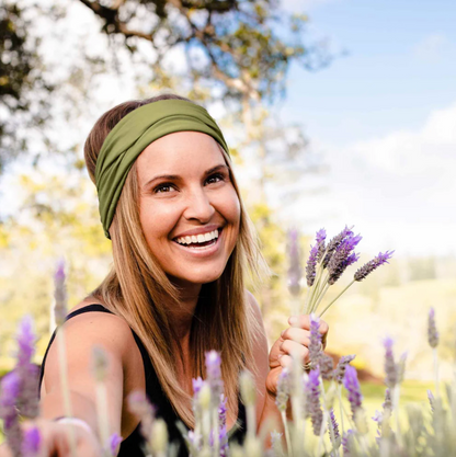 Kooshoo Organic Cotton Multi-Use Twist Headband, Olive Branch Coloured Fabric