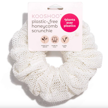 Kooshoo Plastic-Free Honeycomb Scrunchie, Coconut Milk Coloured Fabric
