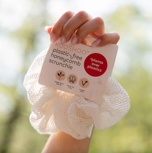 Kooshoo Plastic-Free Honeycomb Scrunchie, Coconut Milk Coloured Fabric