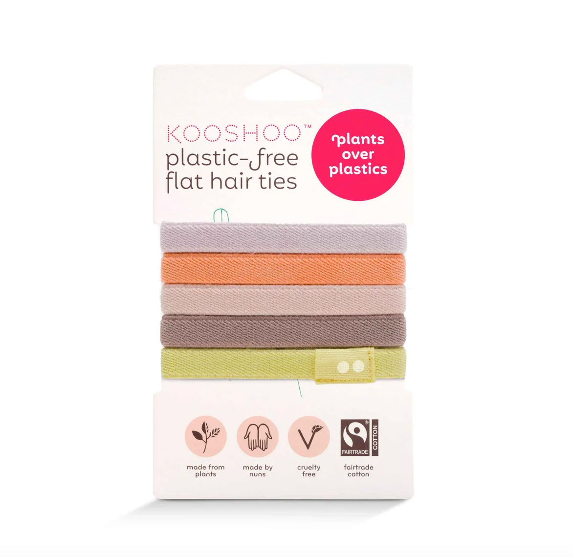 Kooshoo Plastic-Free Flat Hair Ties 5 Pack, Please Select Your Colour