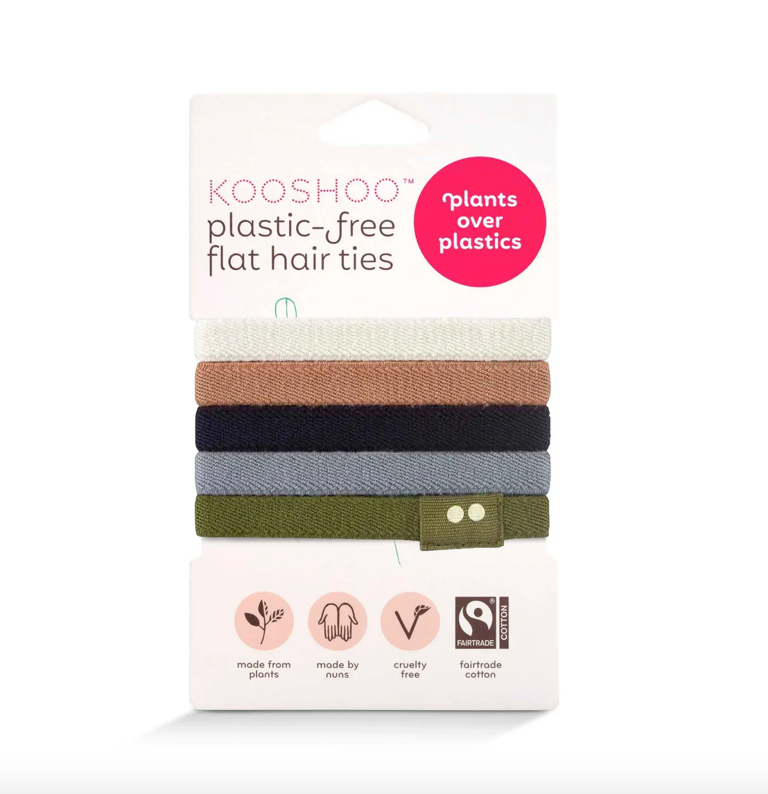 Kooshoo Plastic-Free Flat Hair Ties 5 Pack, Please Select Your Colour