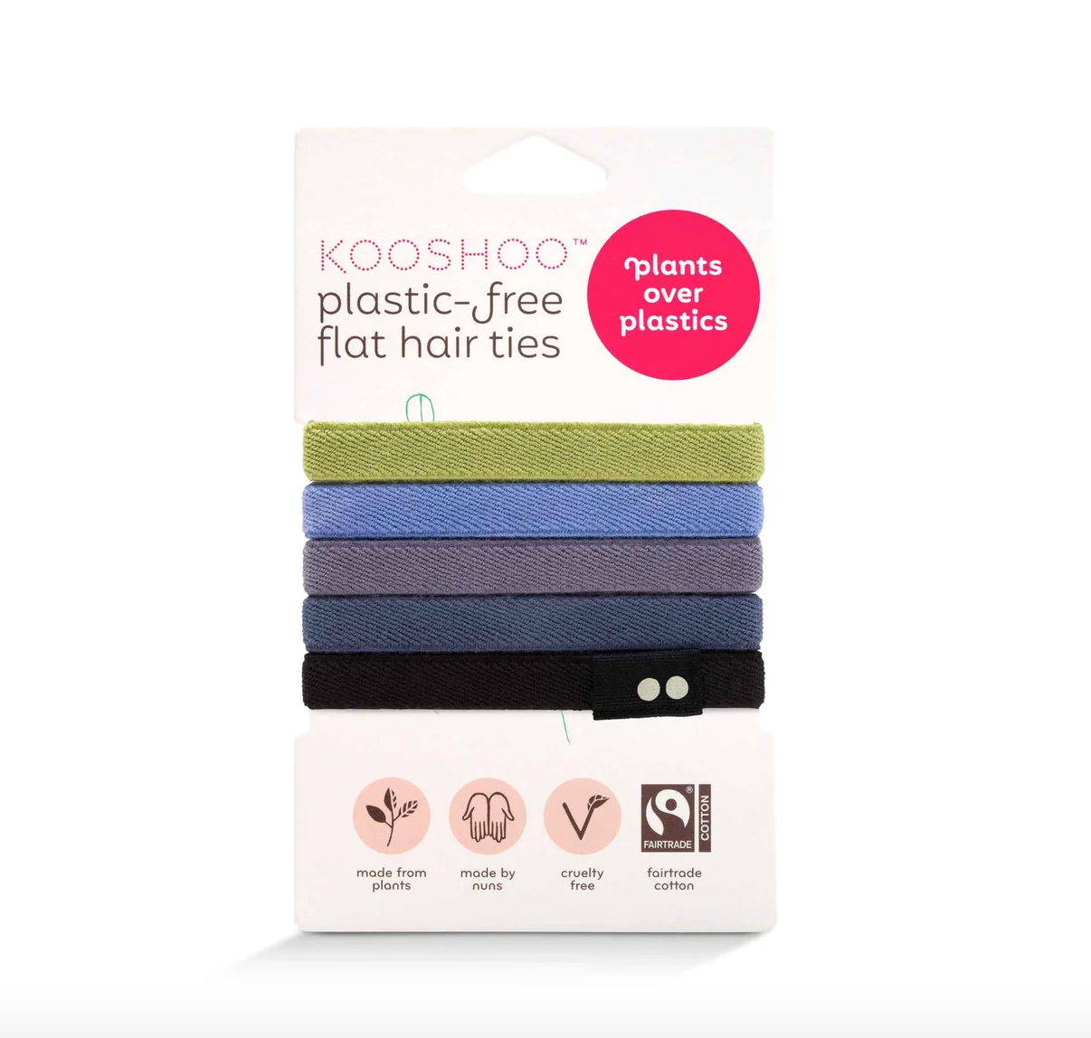 Kooshoo Plastic-Free Flat Hair Ties 5 Pack, Please Select Your Colour