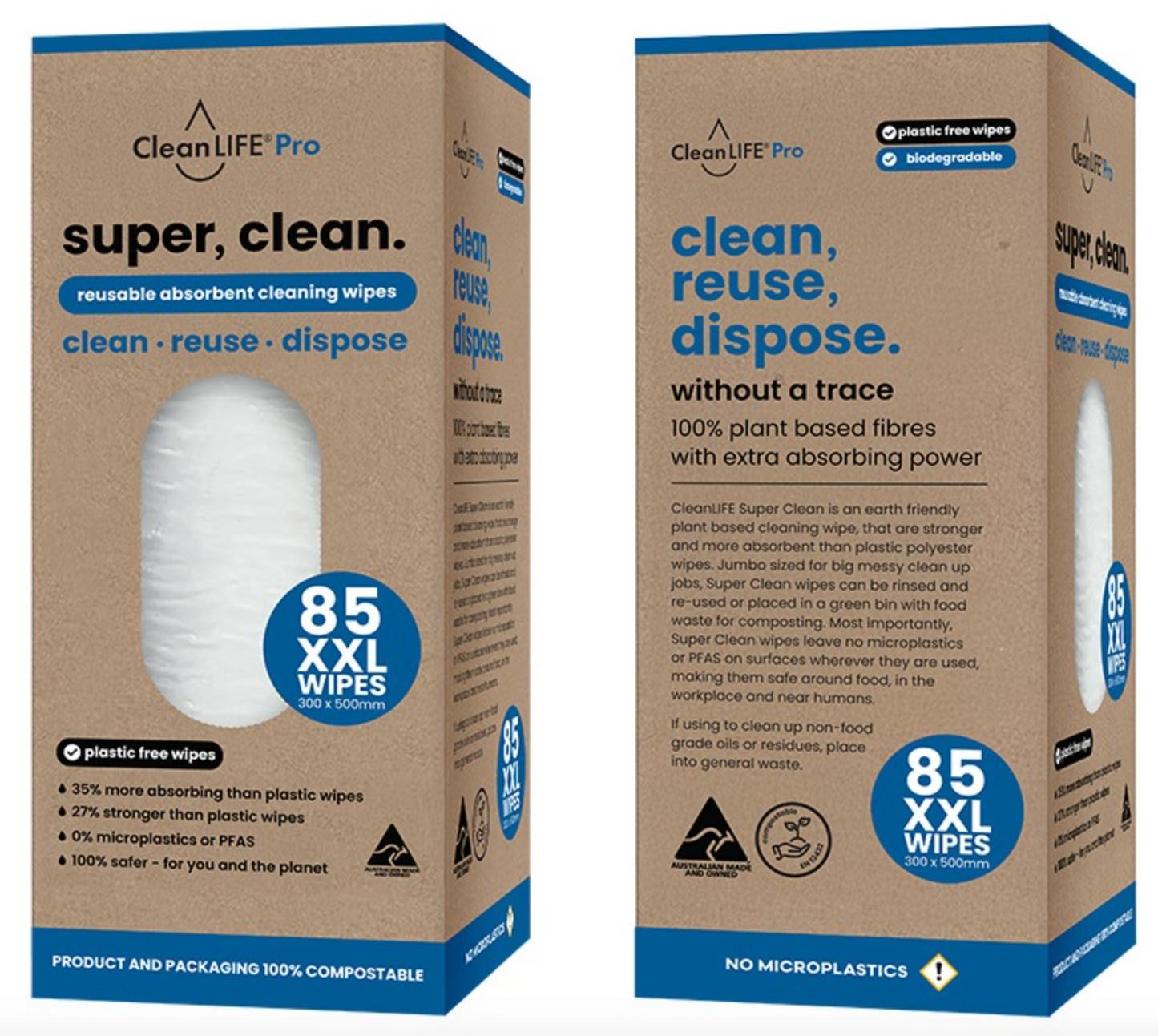 Clean LIFE Super Clean Reusable Absorbent Cleaning Wipes 85 Pack, Plastic Free & Compostable