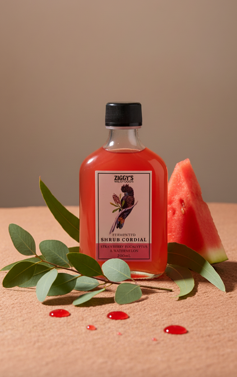 Ziggy's Wild Foods Strawberry Eucalyptus & Watermelon Shrub Cordial 200mL, Fermented & Gluten Free
