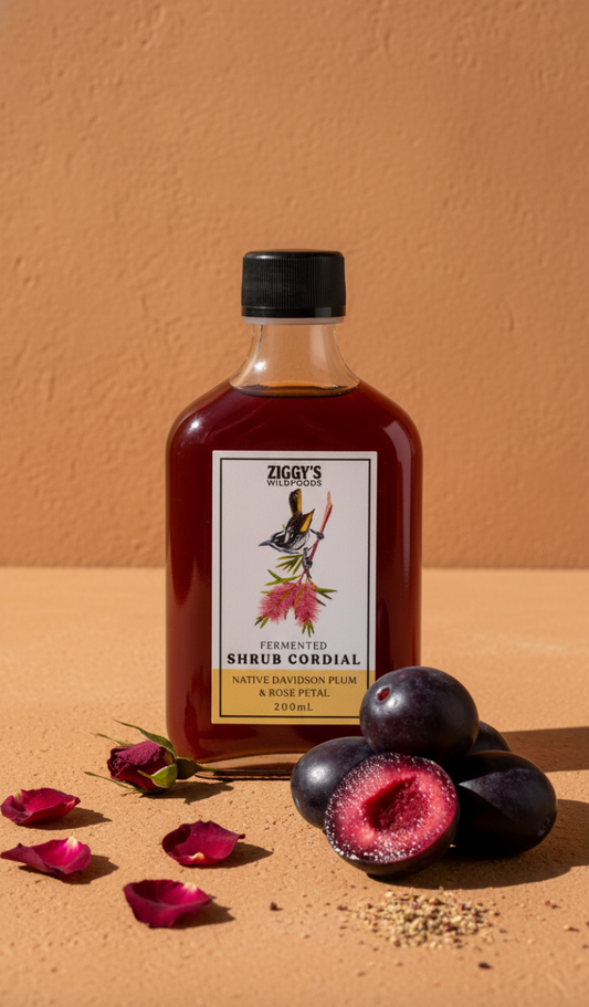Ziggy's Wild Foods Native Davidson Plum & Rose Petal Shrub Cordial 200mL, Fermented & Gluten Free