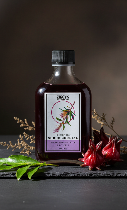 Ziggy's Wild Foods Wild Lemon Myrtle & Rosella Shrub Cordial 200mL, Fermented & Gluten Free