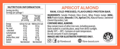 Fibre Boost Cold Pressed Protein Bar Single or Box of 12, Apricot Almond Flavour