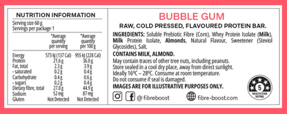 Fibre Boost Cold Pressed Protein Bar Single or Box of 12, Bubble Gum Flavour