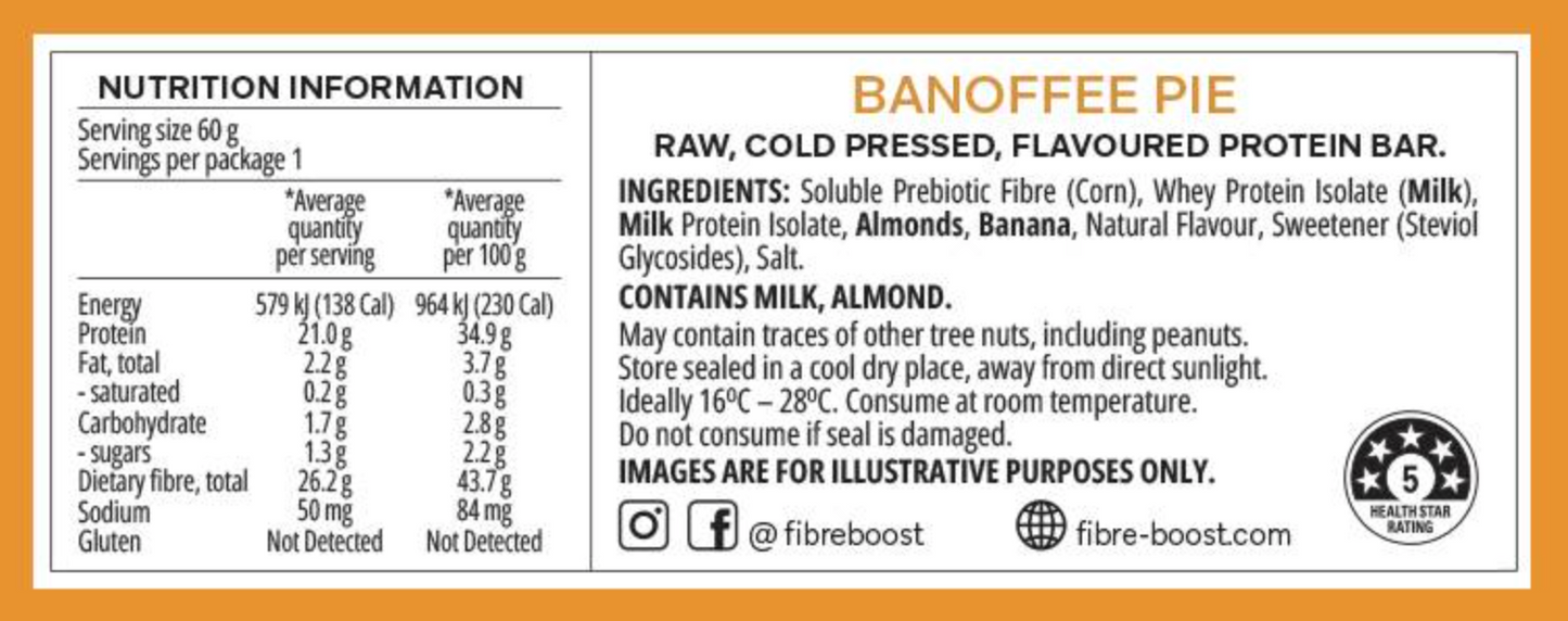 Fibre Boost Cold Pressed Protein Bar Single or Box of 12, Banoffee Pie Flavour