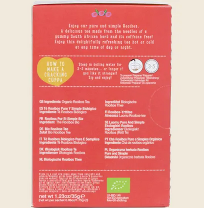 Ministry Of Tea Organic Rooibos Pure & Simple 20 Teabags, Delightfully Refreshing
