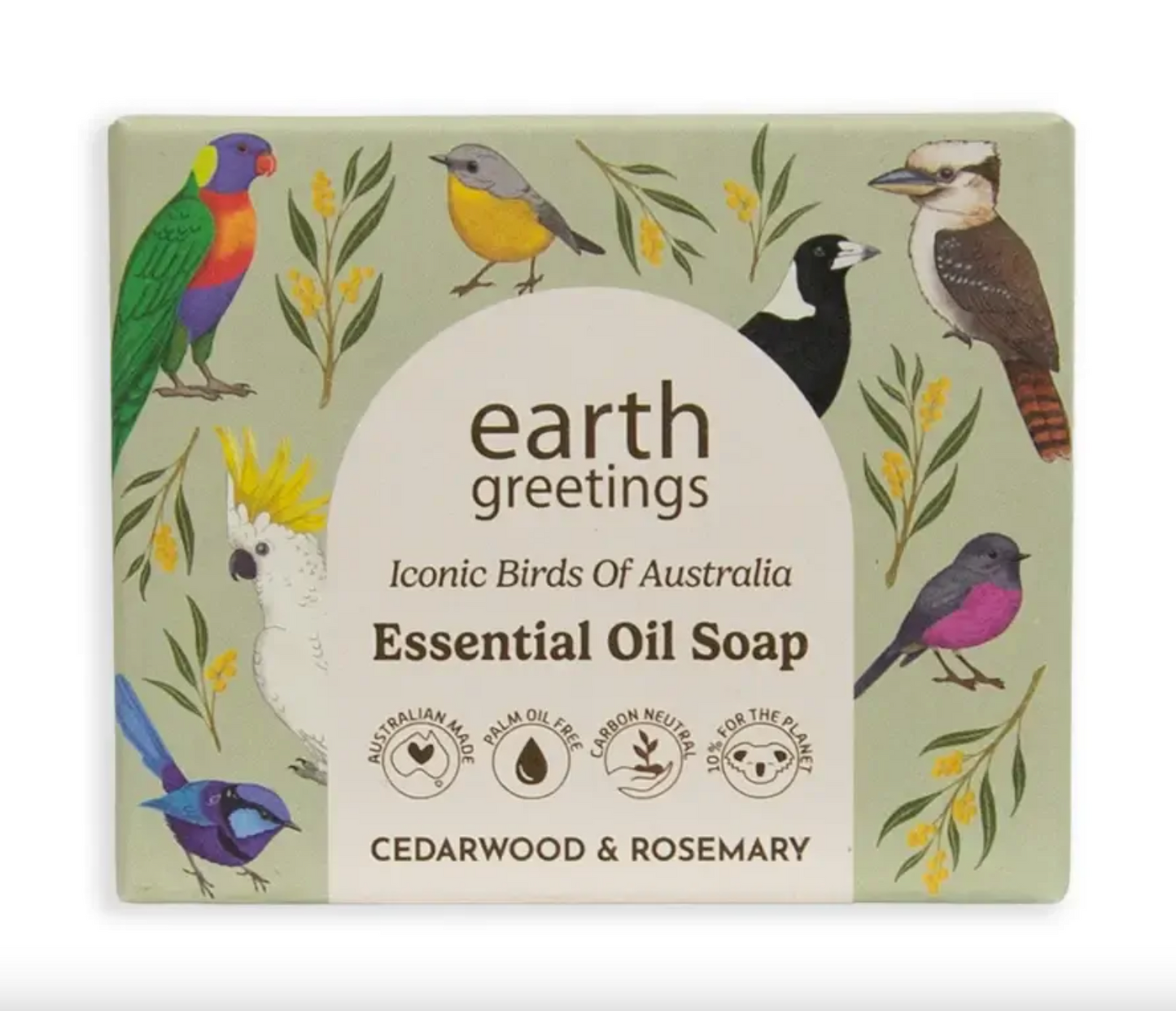 Earth Greetings Essential Oil Soap Bar Cedarwood & Rosemary 120g, Iconic Birds Of Australia