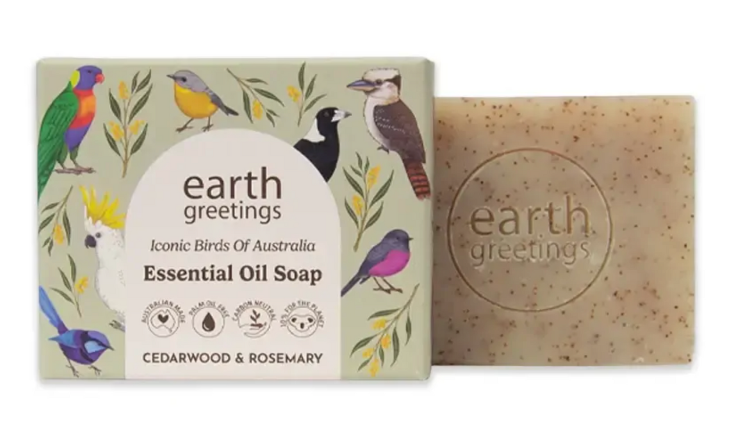 Earth Greetings Essential Oil Soap Bar Cedarwood & Rosemary 120g, Iconic Birds Of Australia