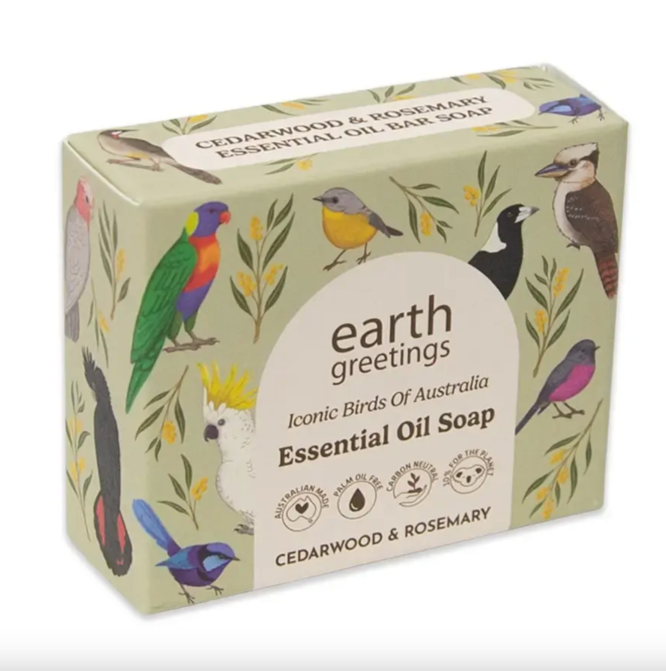 Earth Greetings Essential Oil Soap Bar Cedarwood & Rosemary 120g, Iconic Birds Of Australia