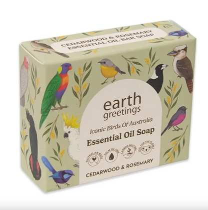 Earth Greetings Essential Oil Soap Bar Cedarwood & Rosemary 120g, Iconic Birds Of Australia