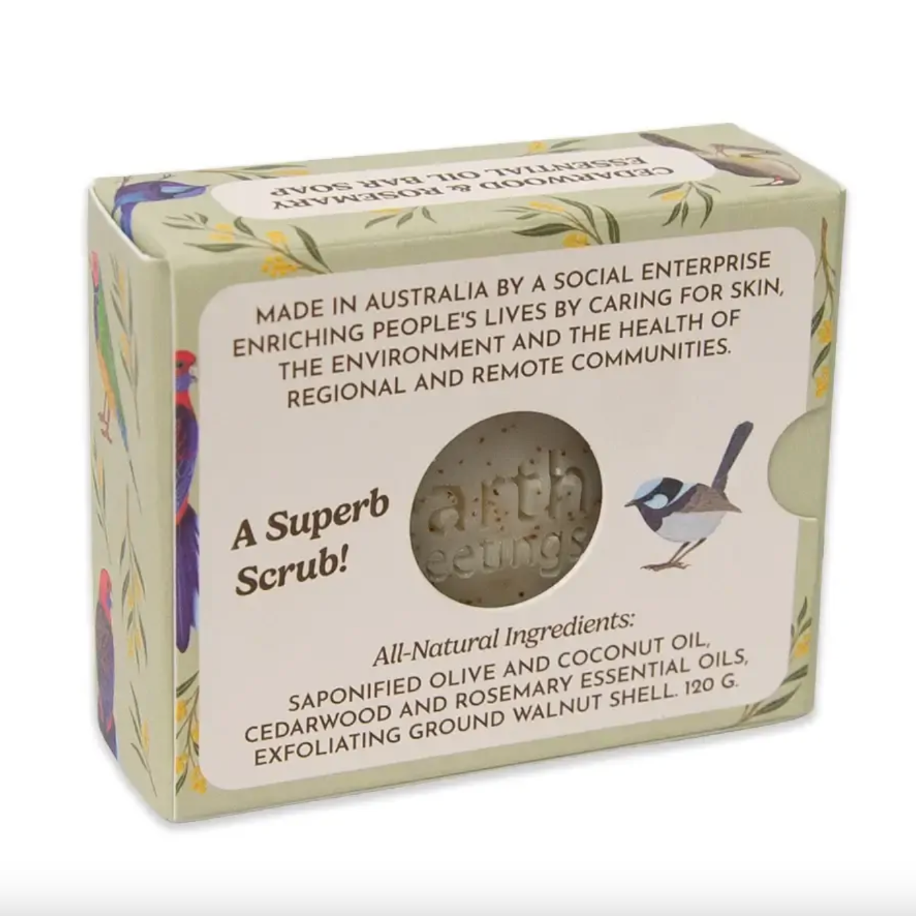 Earth Greetings Essential Oil Soap Bar Cedarwood & Rosemary 120g, Iconic Birds Of Australia