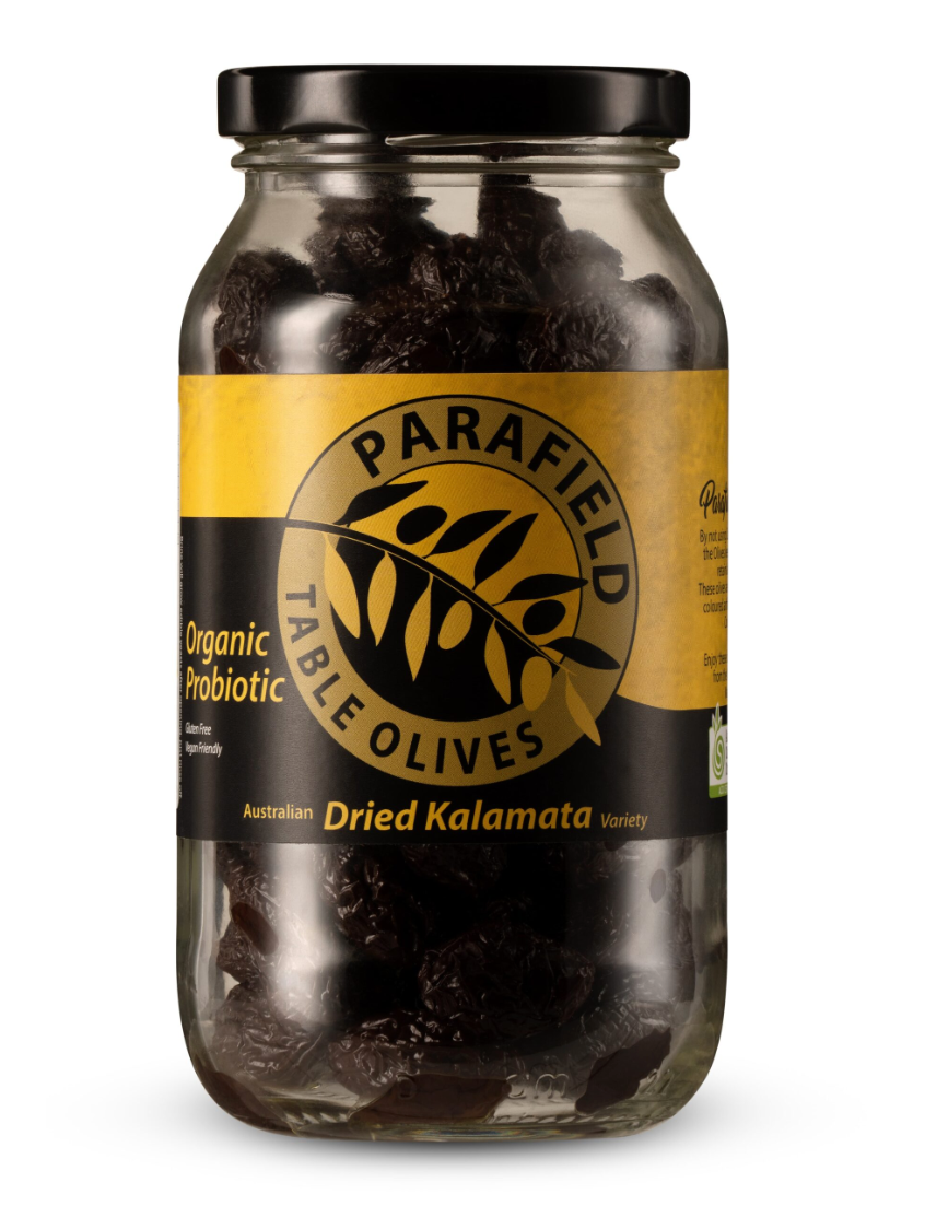 Parafield Semi Sundried Kalamata Olives Certified Organic 500mL, Probiotic