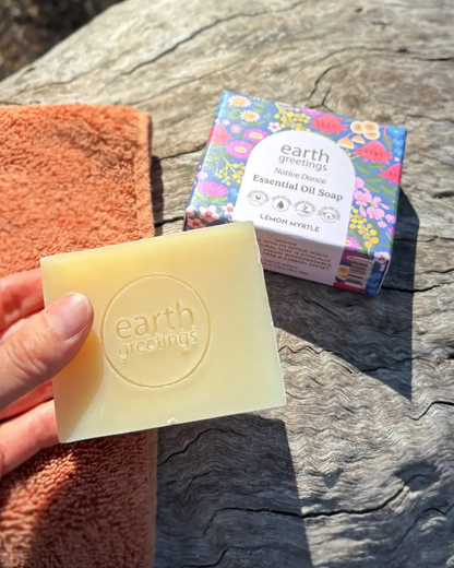 Earth Greetings Essential Oil Soap Bar Lemon Myrtle 120g, Native Dance