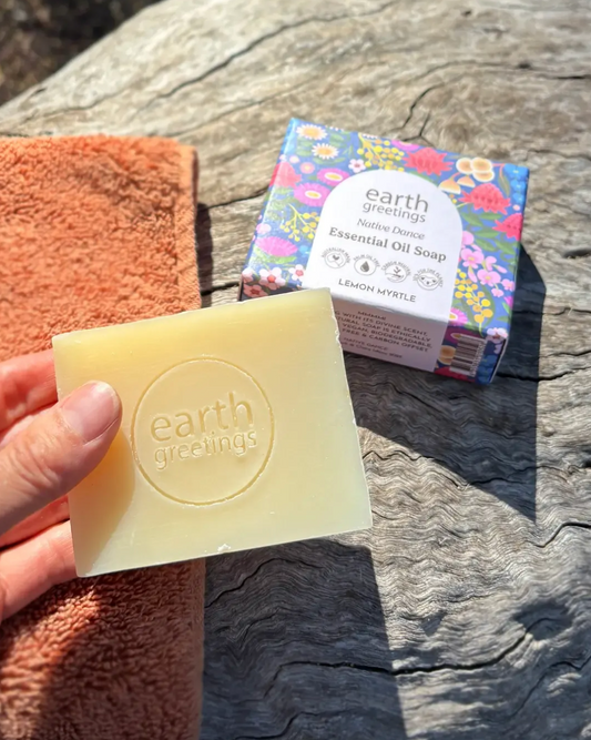 Earth Greetings Essential Oil Soap Bar Lemon Myrtle 120g, Native Dance