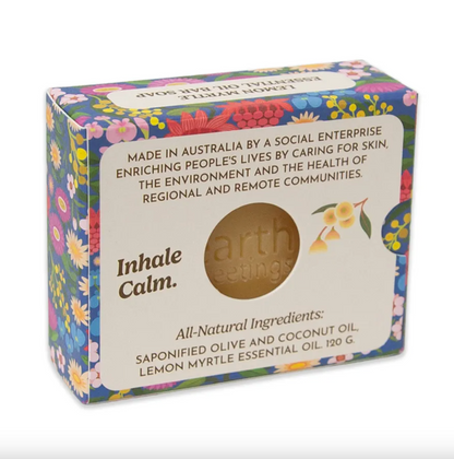 Earth Greetings Essential Oil Soap Bar Lemon Myrtle 120g, Native Dance