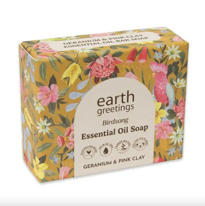 Earth Greetings Essential Oil Soap Bar Geranium & Pink Clay 120g, Birdsong