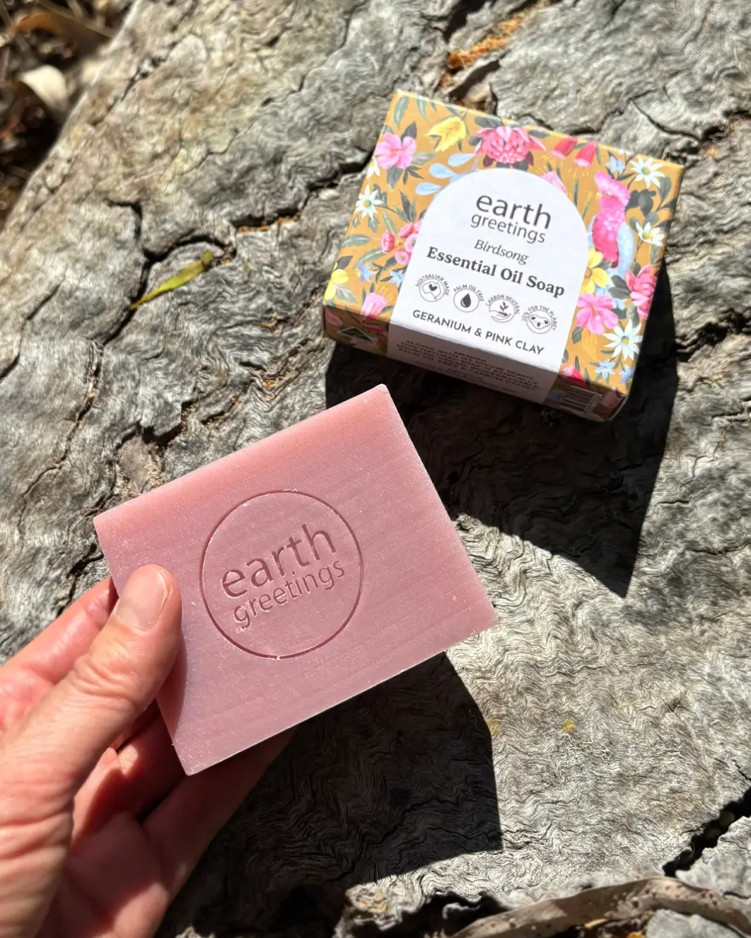Earth Greetings Essential Oil Soap Bar Geranium & Pink Clay 120g, Birdsong