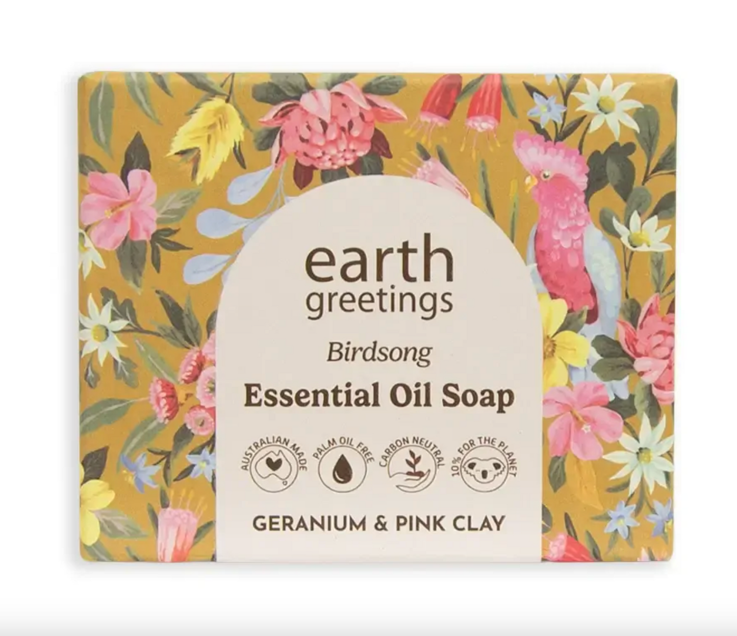 Earth Greetings Essential Oil Soap Bar Geranium & Pink Clay 120g, Birdsong