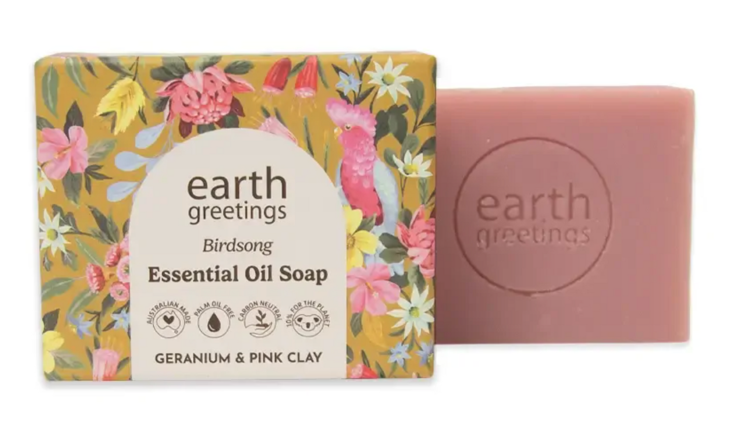 Earth Greetings Essential Oil Soap Bar Geranium & Pink Clay 120g, Birdsong