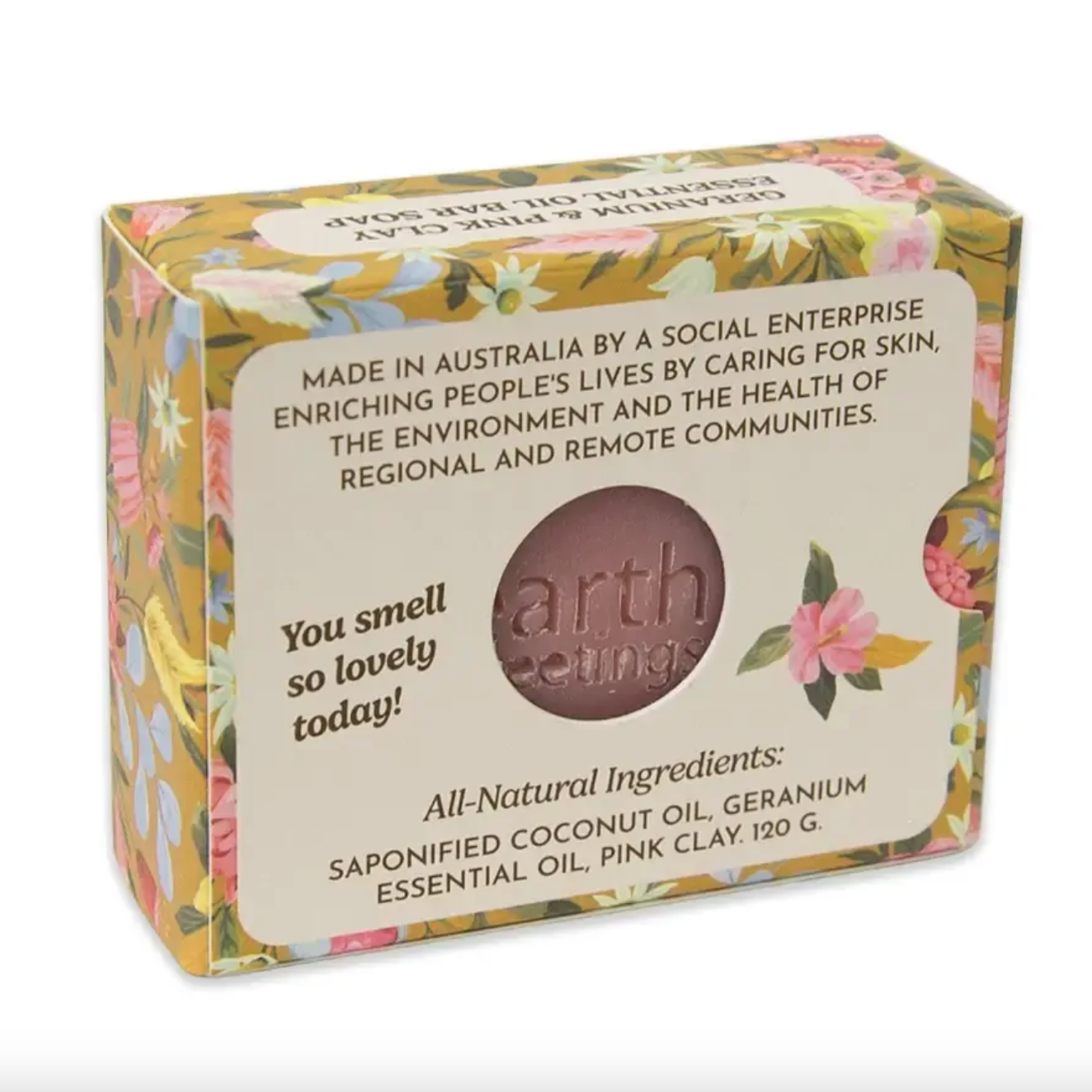 Earth Greetings Essential Oil Soap Bar Geranium & Pink Clay 120g, Birdsong