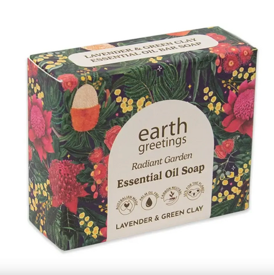 Earth Greetings Essential Oil Soap Bar Lavender & Green Clay 120g, Radiant Garden