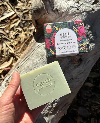 Earth Greetings Essential Oil Soap Bar Lavender & Green Clay 120g, Radiant Garden