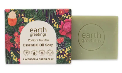 Earth Greetings Essential Oil Soap Bar Lavender & Green Clay 120g, Radiant Garden