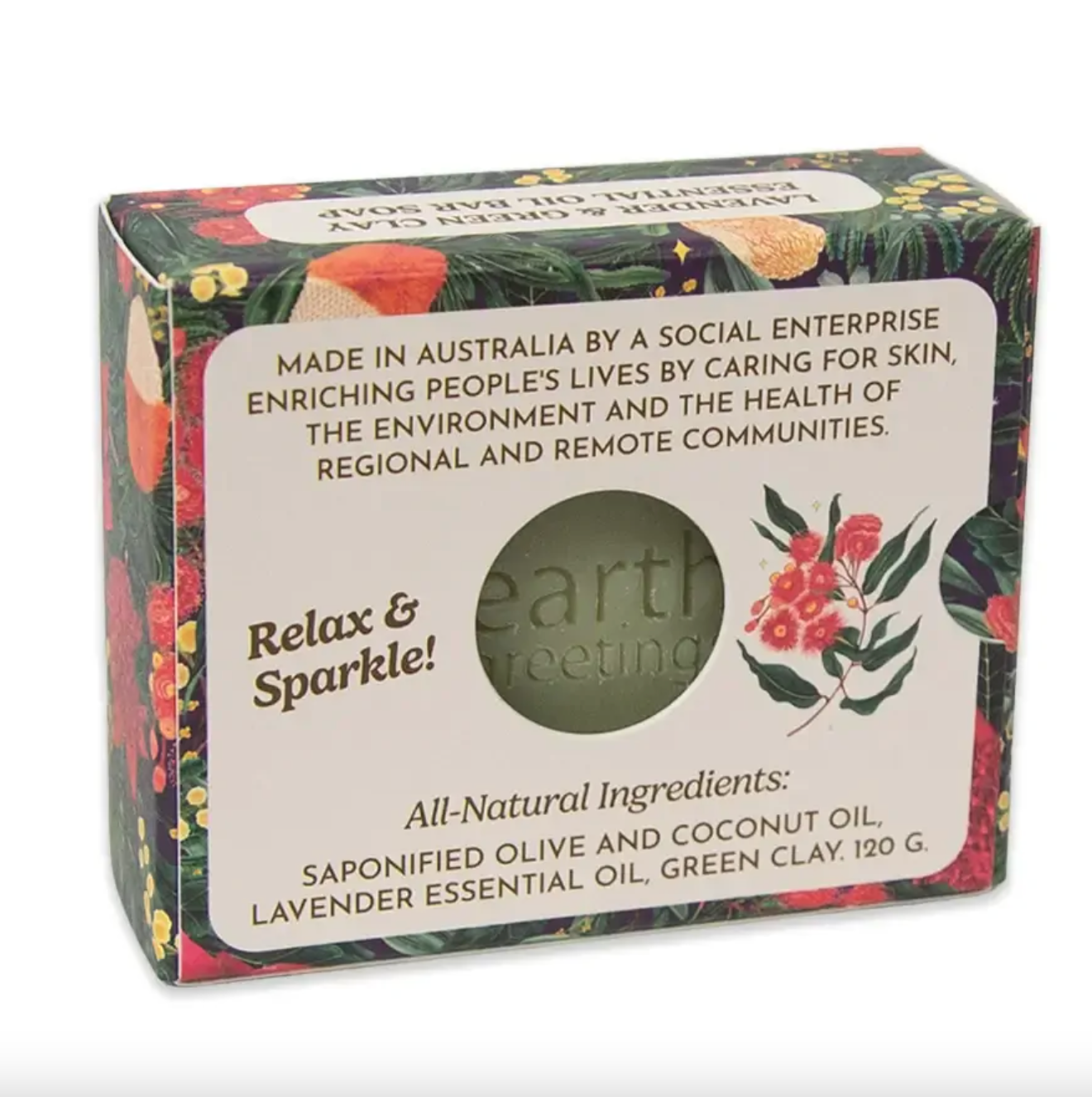 Earth Greetings Essential Oil Soap Bar Lavender & Green Clay 120g, Radiant Garden