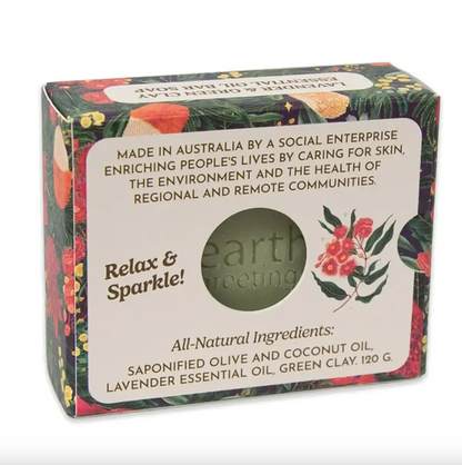 Earth Greetings Essential Oil Soap Bar Lavender & Green Clay 120g, Radiant Garden