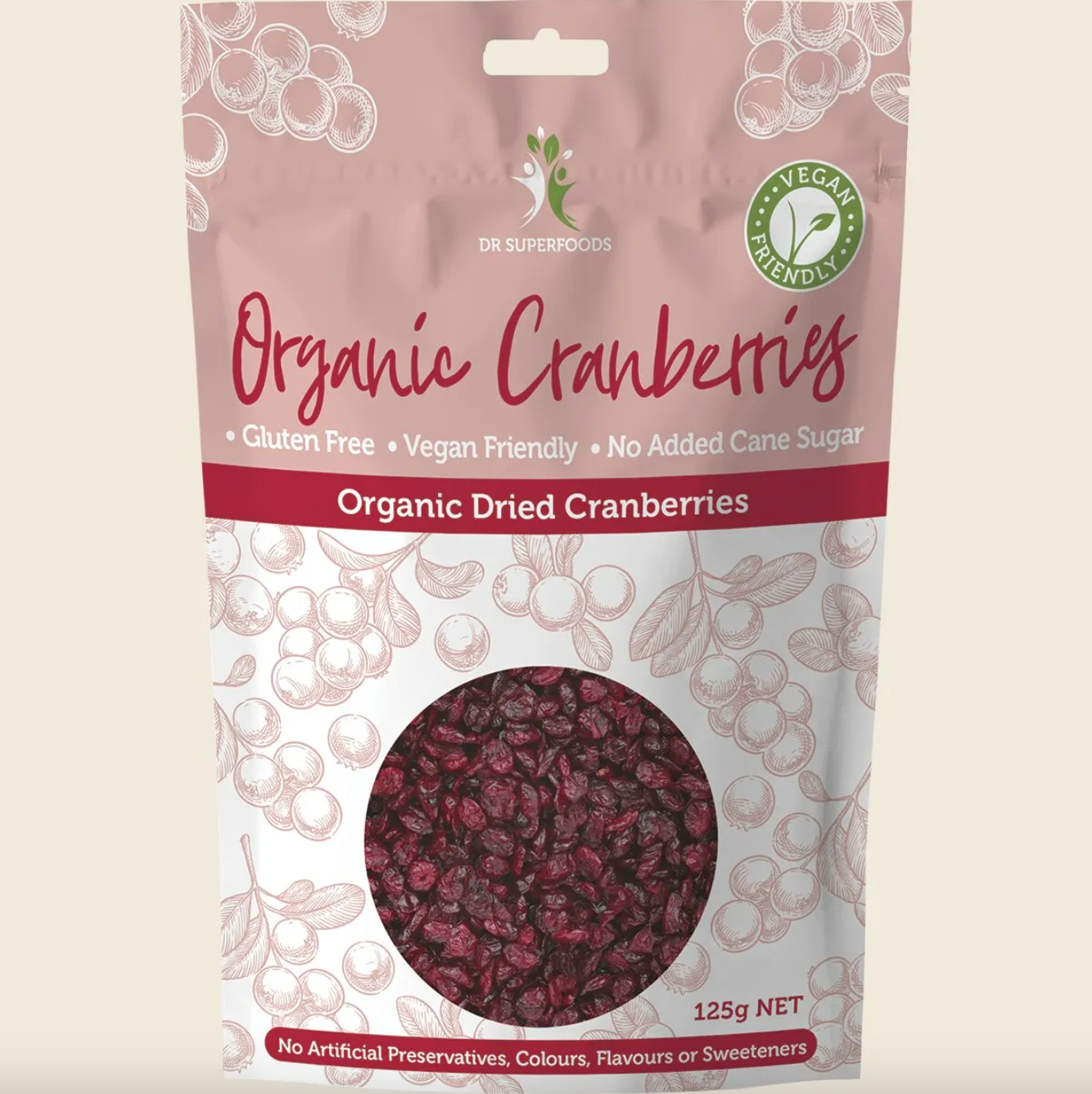 Dr Superfoods Dried Organic Cranberries 125g, No Added Cane Sugar