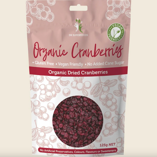 Dr Superfoods Dried Organic Cranberries 125g, No Added Cane Sugar