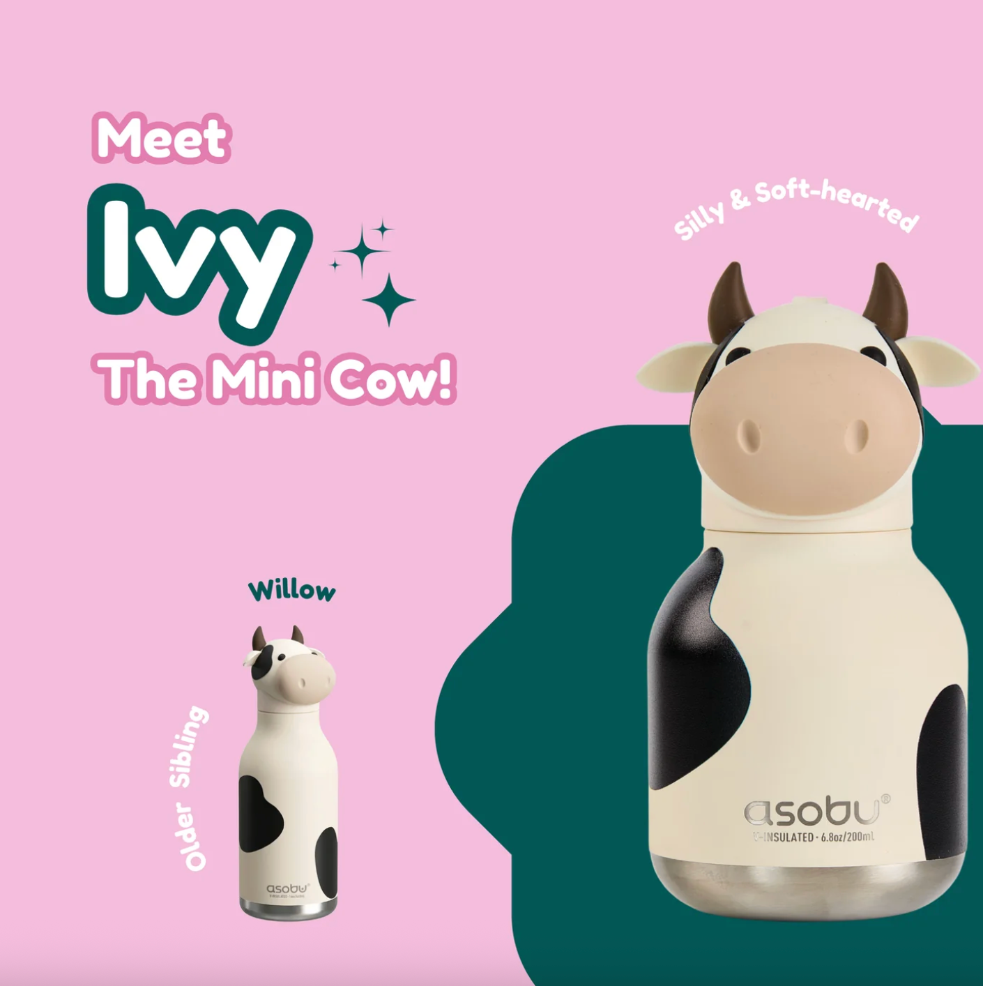 ASOBU Mini Cow Bestie Bottle 6.8oz | 200mL, The Perfect Bag Charm