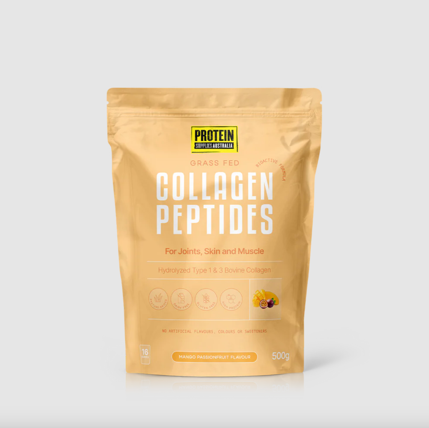 Protein Supplies Australia Grass Fed Collagen Peptides 500g Or 1Kg, Mango Passionfruit Flavour