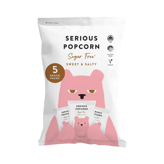 Serious Food Co. Sugar-Free Sweet & Salty Popcorn 5 X 12g Mini Packs, Gluten-Free