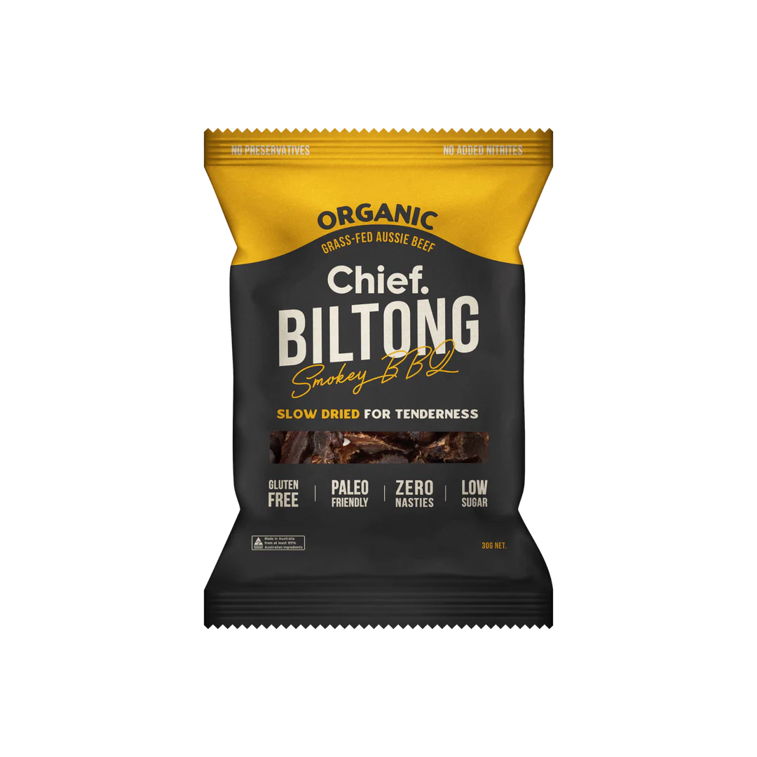 Chief. Biltong 30g, Smokey BBQ Flavour; Certified Organic & Slow Dried