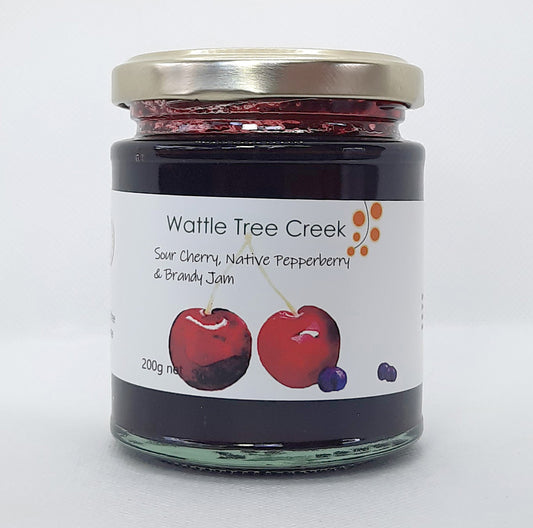 Wattle Tree Creek Sour Cherry, Native Pepperberry & Brandy Jam 200g, From Hinterland Byron Bay
