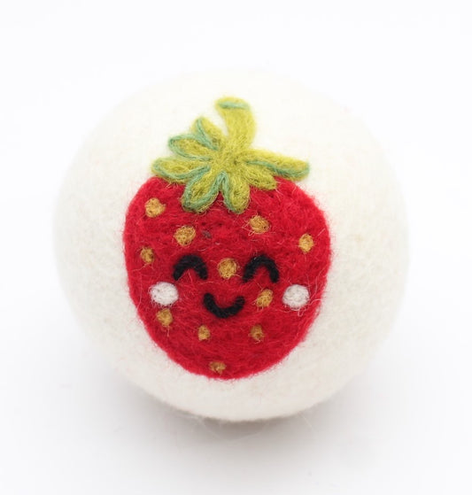 Eco Max Hand Felted Wool Dryer Ball, Strawberry Design; Reduces Drying Time BY 25%