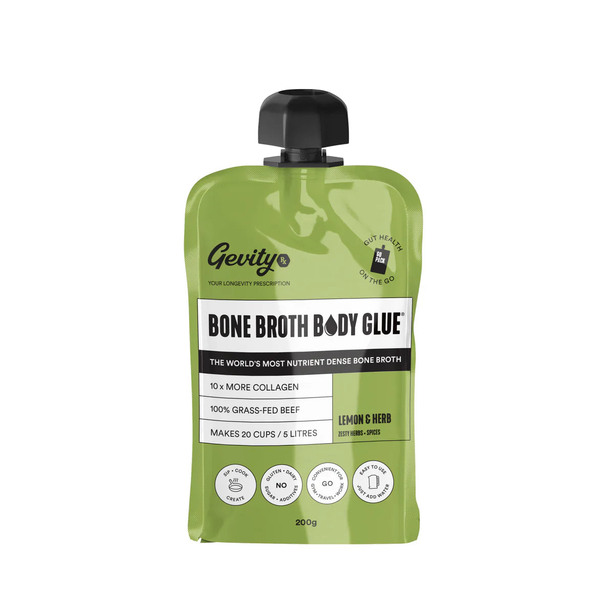 Gevity ON THE GO Bone Broth Body Glue 200g, Lemon & Herb Flavour