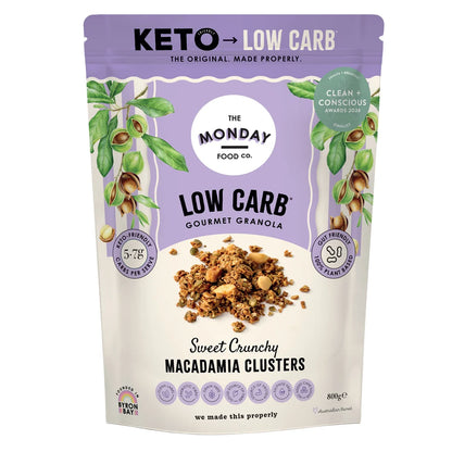 The Monday Food Co. Low Carb Gourmet Granola 300g Or 800g, Sweet Crunchy Macadamia Clusters Flavour