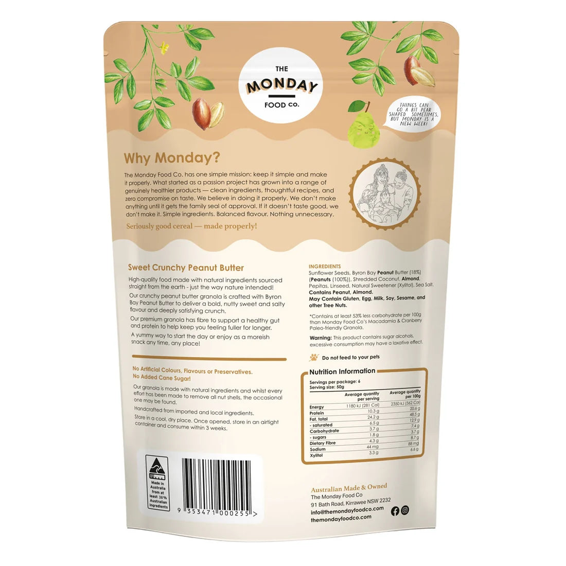 The Monday Food Co Low Carb Gourmet Granola 300g Or 800g, Crunchy Peanut Butter Flavour