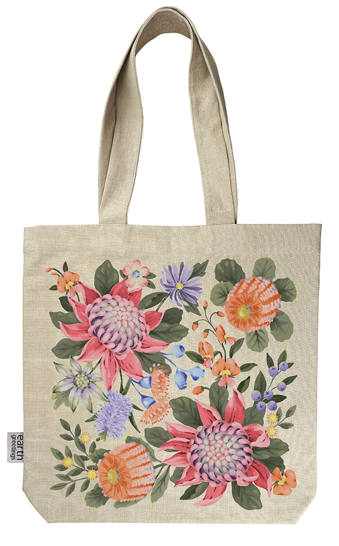 Earth Greetings Certified Organic Tote Bag With A Pocket Abundance Design, Jane Branchflower Collection
