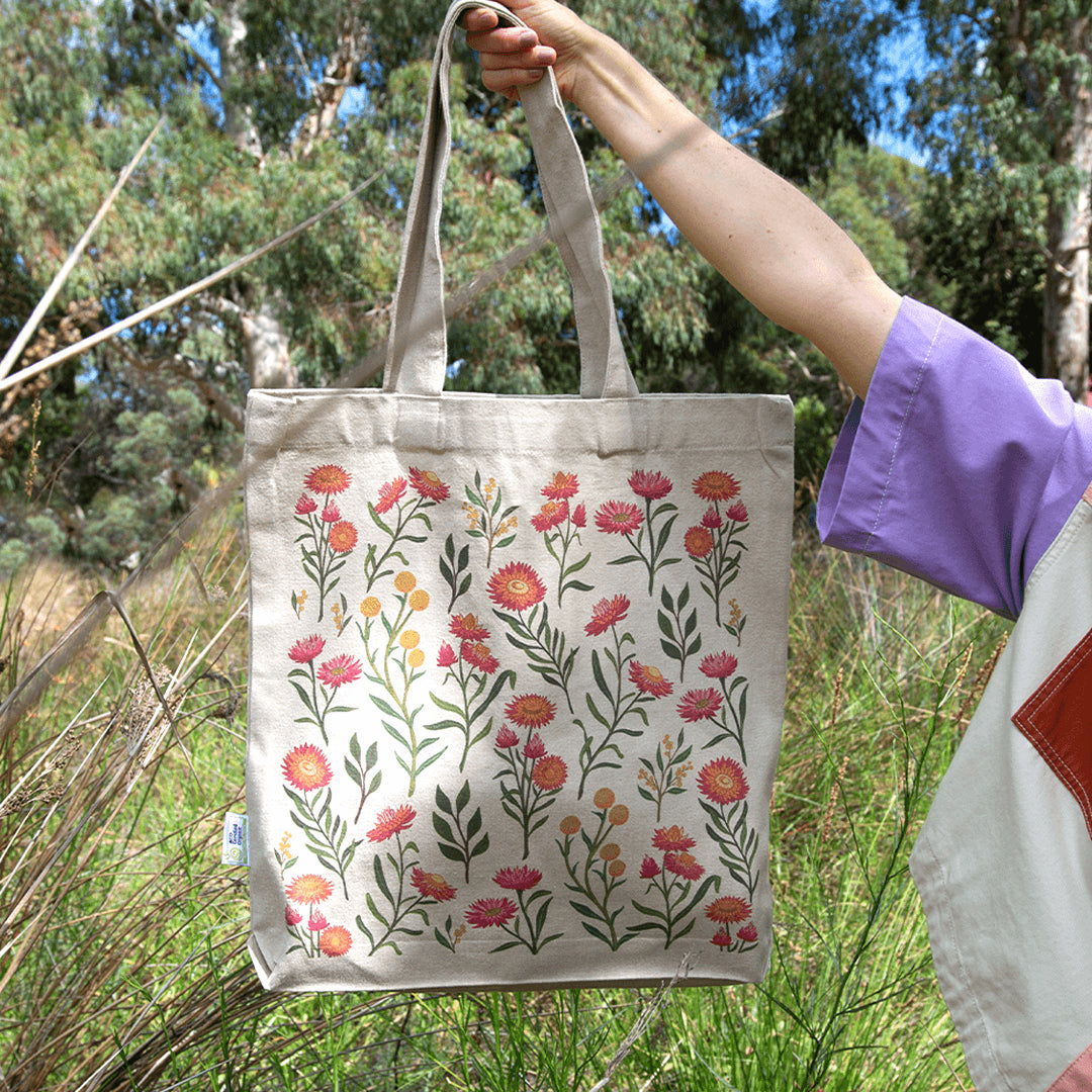 Earth Greetings Certified Organic Tote Bag With A Pocket Everlasting Love Design, Negin Maddock Collection