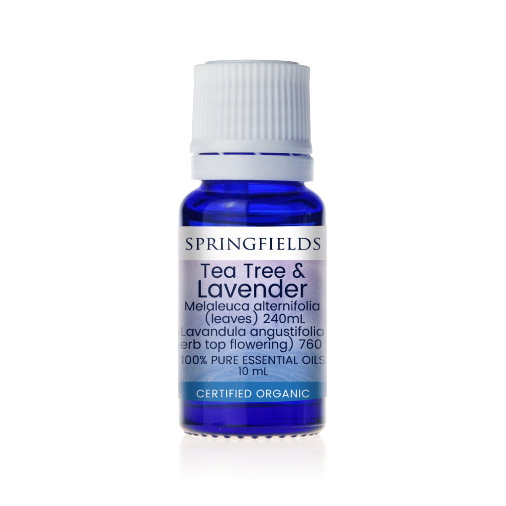 Springfields Aromatherapy Certified Organic Essential Oil; Tea Tree & Lavender 10mL, Antiseptic & Soothing