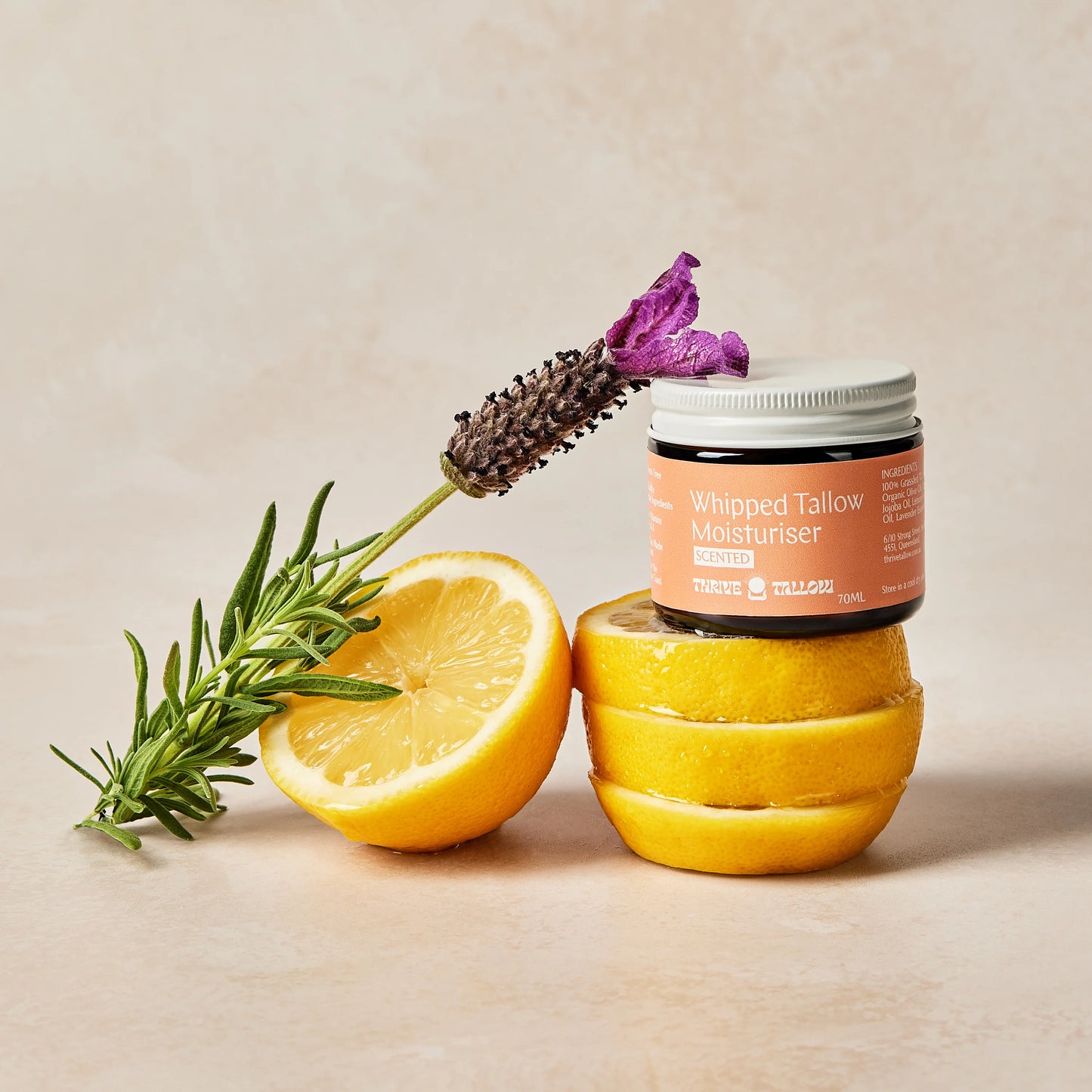 Thrive Tallow Whipped Scented Tallow Moisturiser 70mL, With Lavender & Lemon Essential Oils