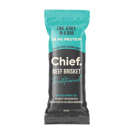 Chief. Grass-Fed Beef Brisket Bar Single Bar 40g Or A Box Of 12 Bars, Like Jerky In A Bar